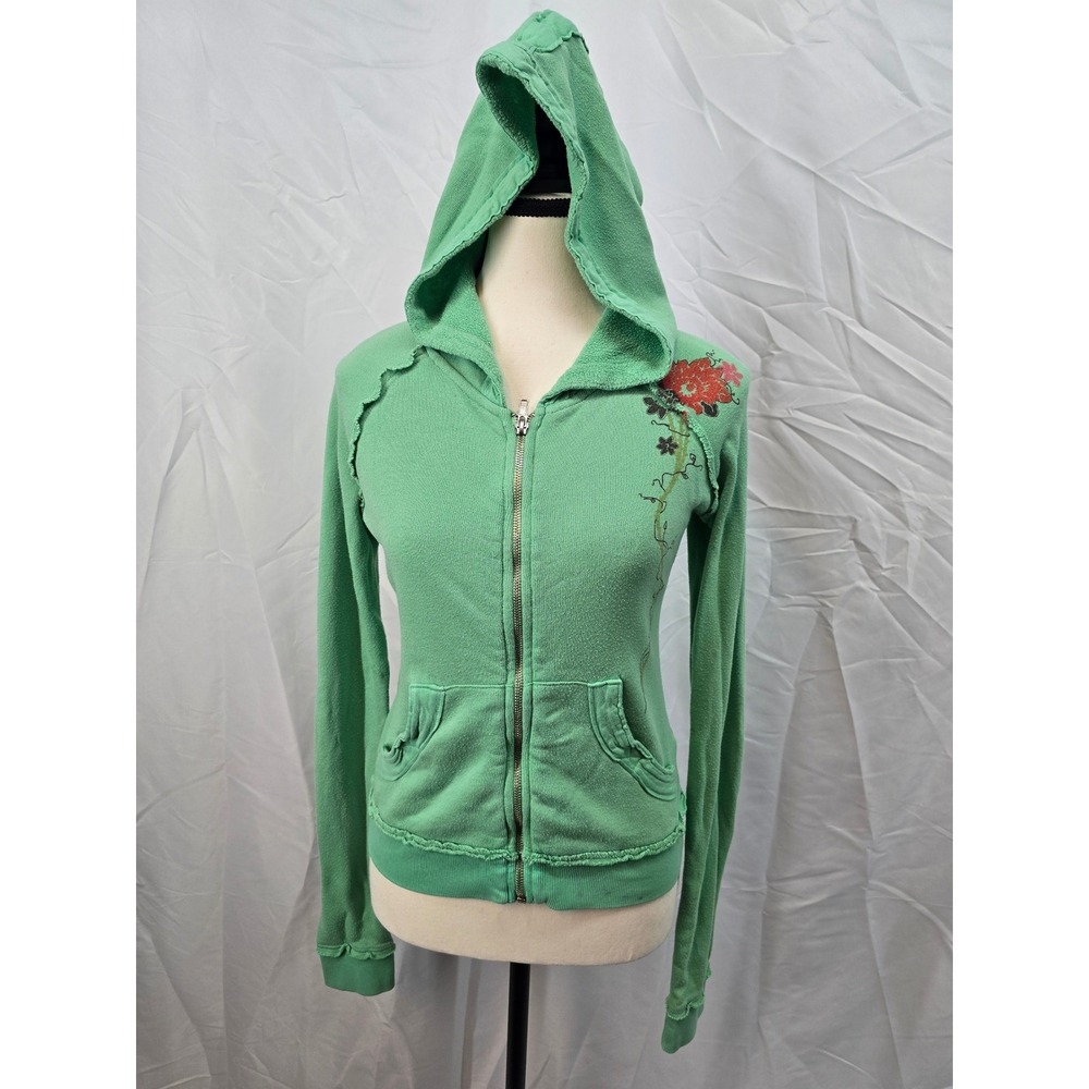 Amsh Burn Green Floral Skull Hoodie Sweatshirt Women's Size‎ S
